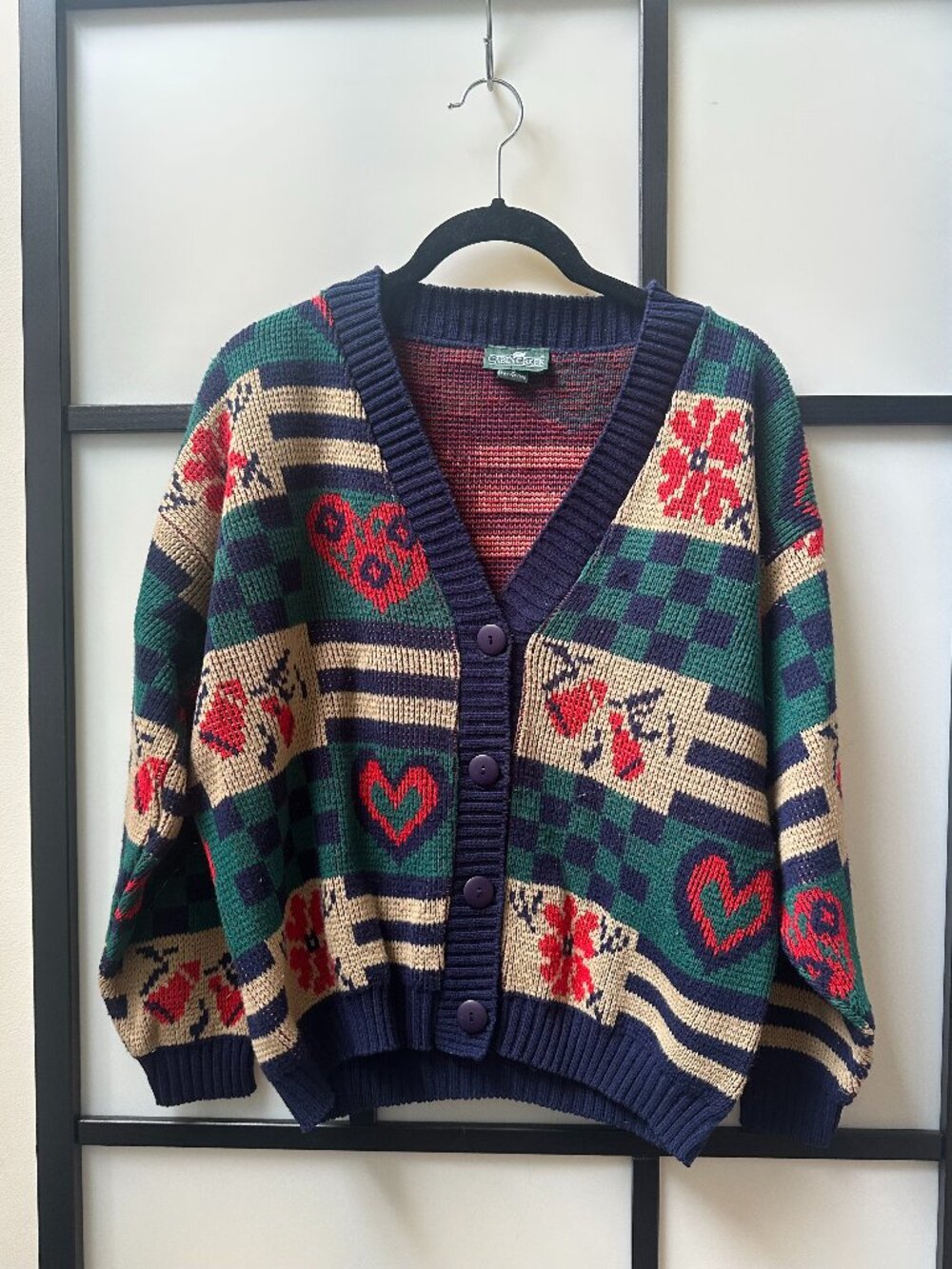 Vintage 90s Cabin Creek Heart Patchwork Cottagecore Button Cardigan - Small